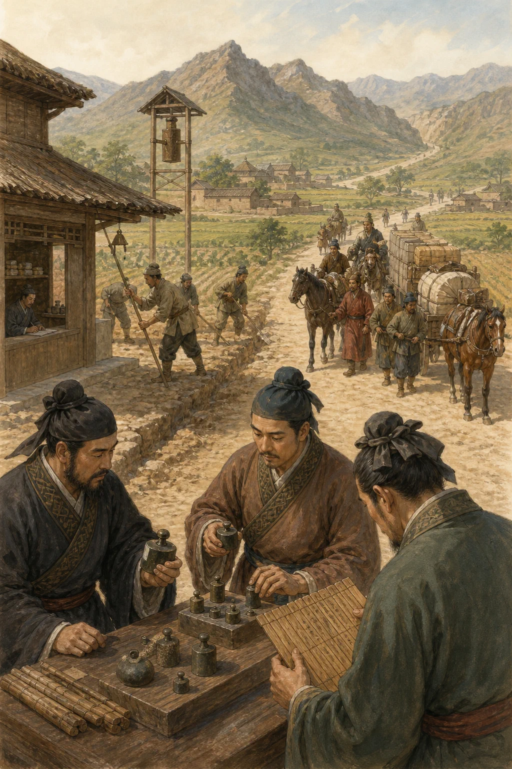 An original illustration of Qin–Han standards, roads, and long-distance exchange
