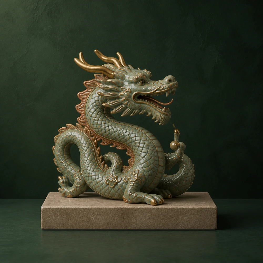 An original celadon ceramic illustration of the Chinese zodiac Dragon